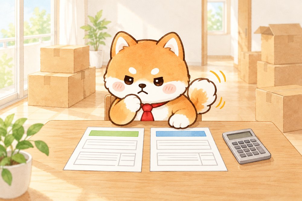 2社の引越し見積書を見比べるナビ助